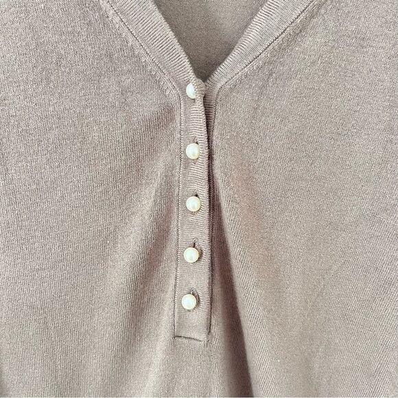 Zara Taupe Half Peal Button Placket Pull-Over Long Sleeve Sweater - Picture 3 of 6